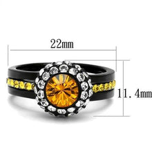 Load image into Gallery viewer, TK2783 - Two-Tone IP Black (Ion Plating) Stainless Steel Ring with Top Grade Crystal  in Topaz