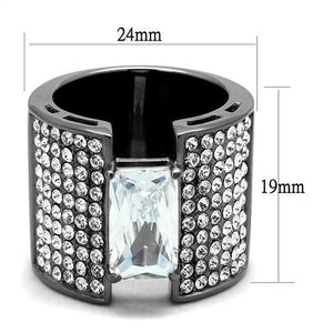 TK2798 - IP Light Black  (IP Gun) Stainless Steel Ring with AAA Grade CZ  in Clear