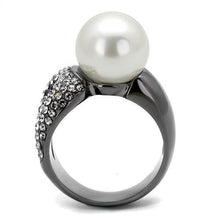 Load image into Gallery viewer, TK2800 - IP Light Black  (IP Gun) Stainless Steel Ring with Synthetic Pearl in White