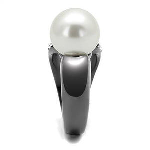 TK2800 - IP Light Black  (IP Gun) Stainless Steel Ring with Synthetic Pearl in White