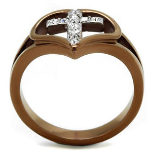 TK2802 - Two Tone IP Light Brown (IP Light coffee) Stainless Steel Ring with Top Grade Crystal  in Clear