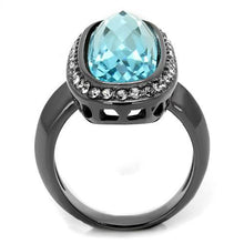 Load image into Gallery viewer, TK2804 - IP Light Black  (IP Gun) Stainless Steel Ring with Top Grade Crystal  in Sea Blue