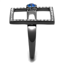 Load image into Gallery viewer, TK2808 - IP Light Black  (IP Gun) Stainless Steel Ring with Top Grade Crystal  in Capri Blue