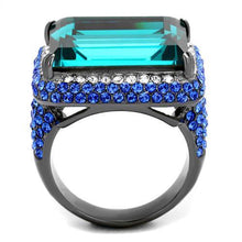 Load image into Gallery viewer, TK2811 - IP Light Black  (IP Gun) Stainless Steel Ring with Top Grade Crystal  in Blue Zircon