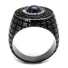 Load image into Gallery viewer, TK2813 - IP Light Black  (IP Gun) Stainless Steel Ring with Semi-Precious Amethyst Crystal in Amethyst