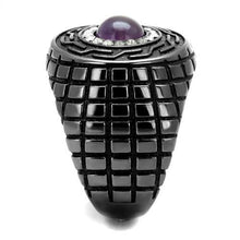 Load image into Gallery viewer, TK2813 - IP Light Black  (IP Gun) Stainless Steel Ring with Semi-Precious Amethyst Crystal in Amethyst