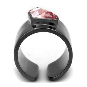 TK2829 - IP Light Black  (IP Gun) Stainless Steel Ring with Top Grade Crystal  in Light Rose