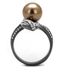 Load image into Gallery viewer, TK2834 - IP Light Black  (IP Gun) Stainless Steel Ring with Synthetic Pearl in Brown