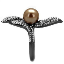 Load image into Gallery viewer, TK2834 - IP Light Black  (IP Gun) Stainless Steel Ring with Synthetic Pearl in Brown