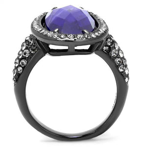 TK2840 - IP Light Black  (IP Gun) Stainless Steel Ring with AAA Grade CZ  in Tanzanite