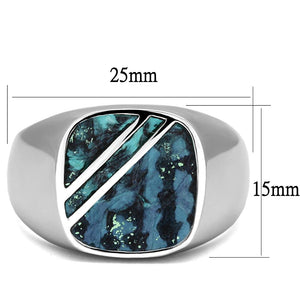 TK2860 High polished (no plating) Stainless Steel Ring with Leather in Aquamarine AB