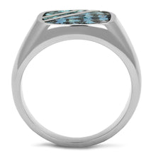 Load image into Gallery viewer, TK2860 High polished (no plating) Stainless Steel Ring with Leather in Aquamarine AB