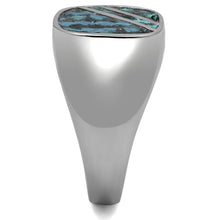 Load image into Gallery viewer, TK2860 High polished (no plating) Stainless Steel Ring with Leather in Aquamarine AB