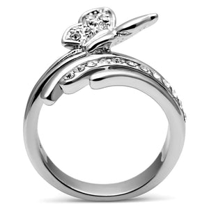 TK2875 - High polished (no plating) Stainless Steel Ring with AAA Grade CZ  in Clear