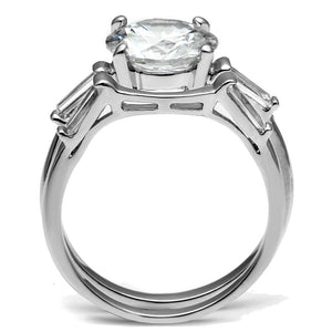 TK2878 - High polished (no plating) Stainless Steel Ring with AAA Grade CZ  in Clear