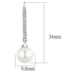 TK2884 - High polished (no plating) Stainless Steel Earrings with Synthetic Pearl in White