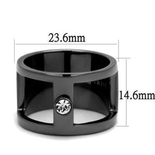 Load image into Gallery viewer, TK2898 - IP Light Black  (IP Gun) Stainless Steel Ring with Top Grade Crystal  in Clear