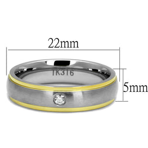 TK2938 - Two-Tone IP Gold (Ion Plating) Stainless Steel Ring with AAA Grade CZ  in Clear