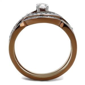 TK2953 - Two Tone IP Light Brown (IP Light coffee) Stainless Steel Ring with AAA Grade CZ  in Clear