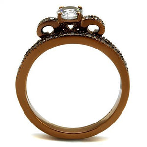 TK2955 - IP Coffee light Stainless Steel Ring with AAA Grade CZ  in Clear