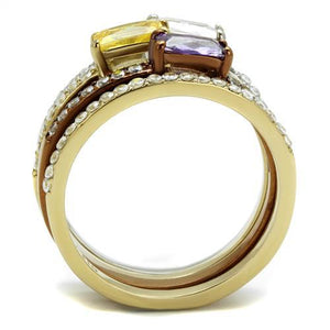 TK2960 - Three Tone (IP Gold & IP Light coffee & High Polished) Stainless Steel Ring with AAA Grade CZ  in Multi Color