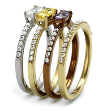 Load image into Gallery viewer, TK2960 - Three Tone (IP Gold &amp; IP Light coffee &amp; High Polished) Stainless Steel Ring with AAA Grade CZ  in Multi Color