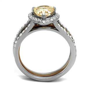 TK2961 - Two Tone IP Light Brown (IP Light coffee) Stainless Steel Ring with AAA Grade CZ  in Champagne