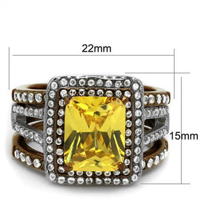 TK2962 - Two Tone IP Light Brown (IP Light coffee) Stainless Steel Ring with AAA Grade CZ  in Topaz