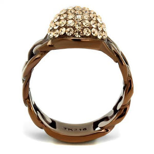 TK2965 - IP Coffee light Stainless Steel Ring with Top Grade Crystal  in Light Peach