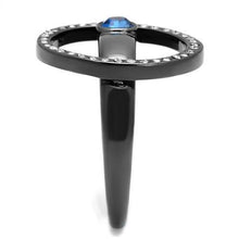 Load image into Gallery viewer, TK2974 - IP Light Black  (IP Gun) Stainless Steel Ring with Top Grade Crystal  in Capri Blue