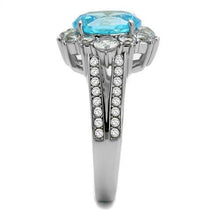 Load image into Gallery viewer, TK2977 - High polished (no plating) Stainless Steel Ring with AAA Grade CZ  in Sea Blue