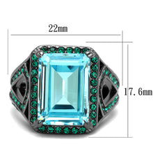 Load image into Gallery viewer, TK2988 - IP Light Black  (IP Gun) Stainless Steel Ring with Top Grade Crystal  in Sea Blue