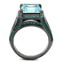 Load image into Gallery viewer, TK2988 - IP Light Black  (IP Gun) Stainless Steel Ring with Top Grade Crystal  in Sea Blue