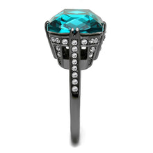 Load image into Gallery viewer, TK2998 - IP Light Black  (IP Gun) Stainless Steel Ring with Top Grade Crystal  in Blue Zircon