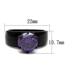 Load image into Gallery viewer, TK2999 - IP Black(Ion Plating) Stainless Steel Ring with AAA Grade CZ  in Amethyst