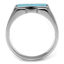 Load image into Gallery viewer, TK3000 - High polished (no plating) Stainless Steel Ring with Synthetic Imitation Amber  in Sea Blue