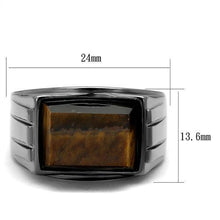 Load image into Gallery viewer, TK3001 - IP Light Black  (IP Gun) Stainless Steel Ring with Synthetic Tiger Eye in Topaz