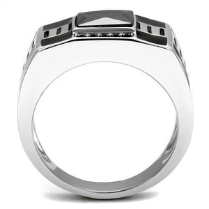 TK3002 - High polished (no plating) Stainless Steel Ring with AAA Grade CZ  in Black Diamond