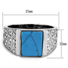 Load image into Gallery viewer, TK3004 - High polished (no plating) Stainless Steel Ring with Synthetic Turquoise in Sea Blue