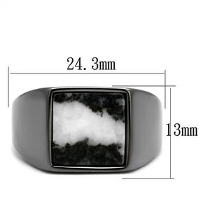 TK3005 - IP Light Black  (IP Gun) Stainless Steel Ring with Semi-Precious Zebra Jasper in Gray