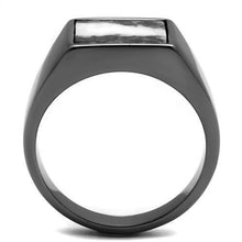 Load image into Gallery viewer, TK3005 - IP Light Black  (IP Gun) Stainless Steel Ring with Semi-Precious Zebra Jasper in Gray