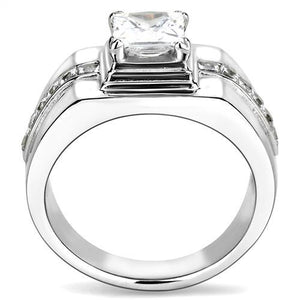 TK3011 - High polished (no plating) Stainless Steel Ring with AAA Grade CZ  in Clear