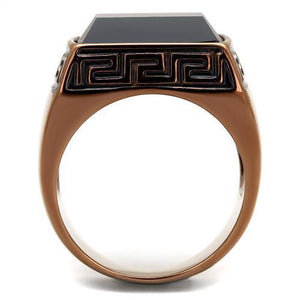 TK3014 - IP Coffee light Stainless Steel Ring with Synthetic Onyx in Jet