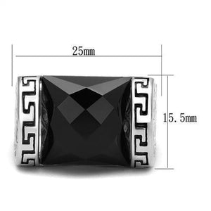 TK3016 - High polished (no plating) Stainless Steel Ring with Synthetic Onyx in Jet