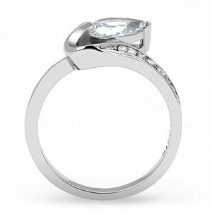 TK3022 - High polished (no plating) Stainless Steel Ring with AAA Grade CZ  in Clear