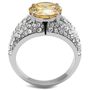 TK3031 - High polished (no plating) Stainless Steel Ring with AAA Grade CZ  in Champagne