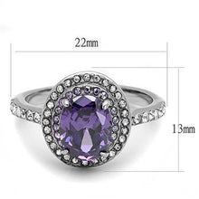 Load image into Gallery viewer, TK3032 - High polished (no plating) Stainless Steel Ring with AAA Grade CZ  in Amethyst