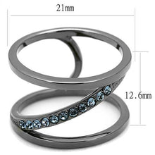 Load image into Gallery viewer, TK3038 - IP Light Black  (IP Gun) Stainless Steel Ring with Top Grade Crystal  in Capri Blue