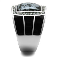 Load image into Gallery viewer, TK3042 - High polished (no plating) Stainless Steel Ring with Semi-Precious Snowflake Obsidian in Jet