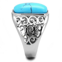 Load image into Gallery viewer, TK3043 - High polished (no plating) Stainless Steel Ring with Synthetic Turquoise in Sea Blue